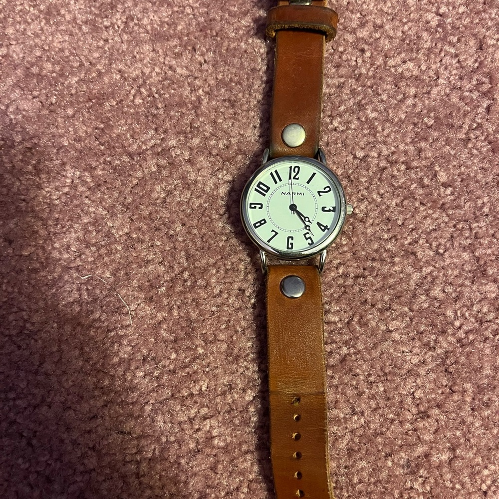 Narmi Brown Leather Watch with White Dial